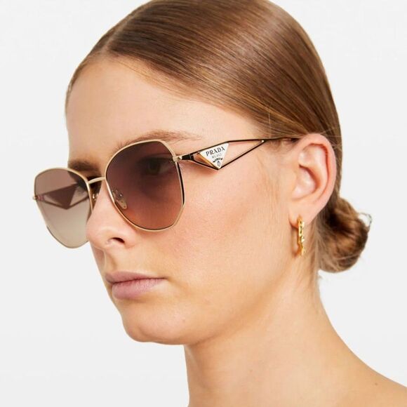 Prada Women Sunglasses Pale Gold Light Brown Grey Gradient PR57YS ZVN3 BRAND NEW - Picture 1 of 13